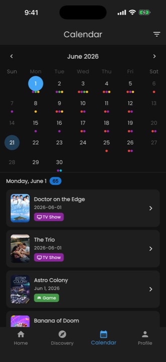Monolog release calendar screen